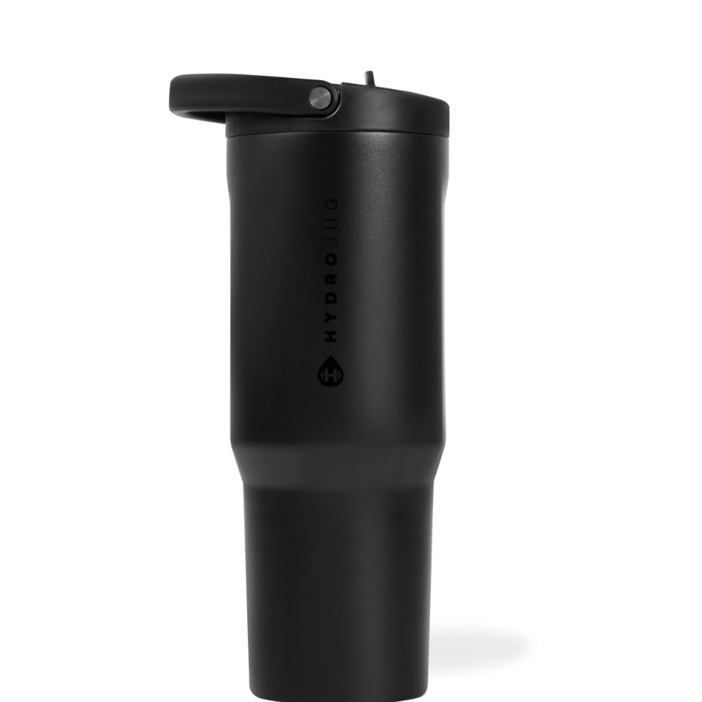 HydroJug Sport - Stainless Steel Tumbler with Straw, Vacuum Insulated, 40oz Leakproof Water Bottle, Ergonomic Design, Reusable, Dishwasher Safe, Rubber Base, Durable for Gym or Outdoors, Black Leopard