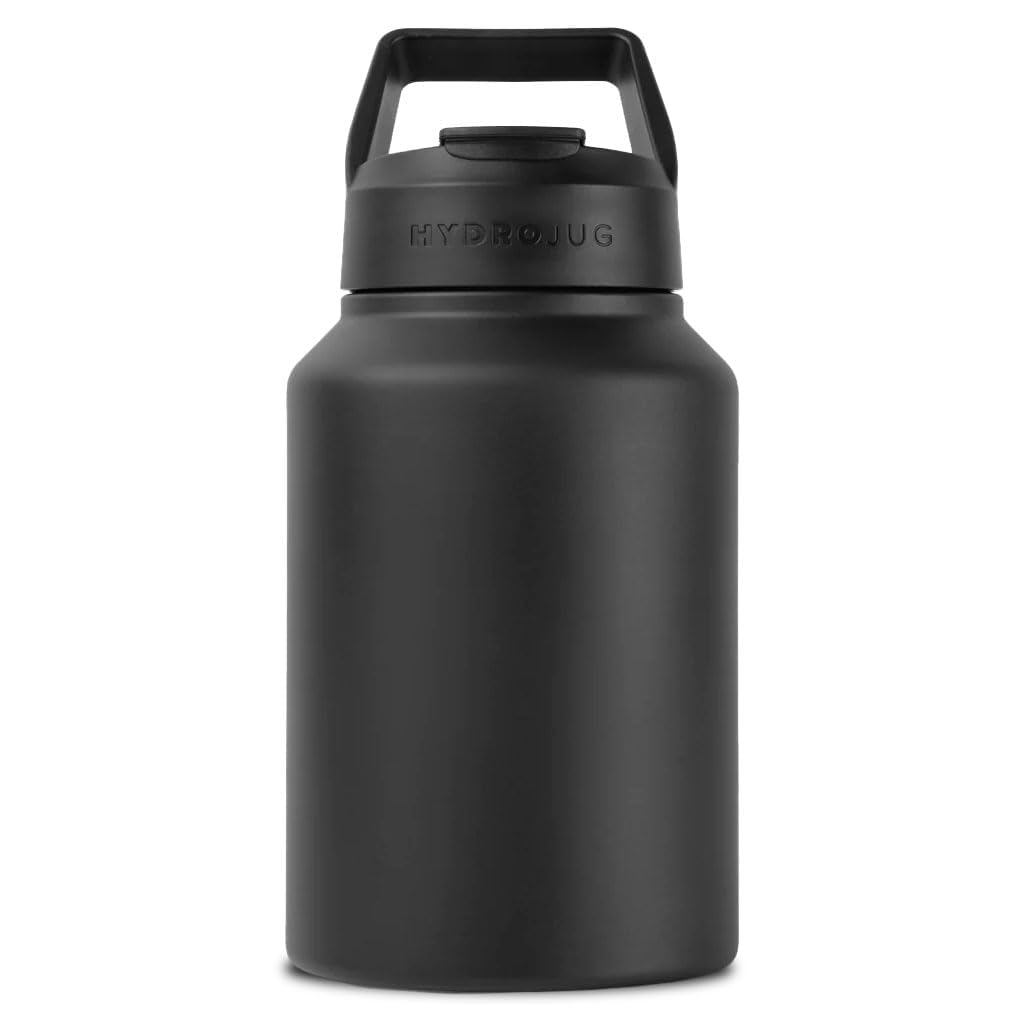 HydroJug Sport - Stainless Steel Tumbler with Straw, Vacuum Insulated, 64oz Leakproof Water Bottle, Ergonomic Design, Reusable, Dishwasher Safe, Rubber Base, Durable for Gym or Outdoors, Black