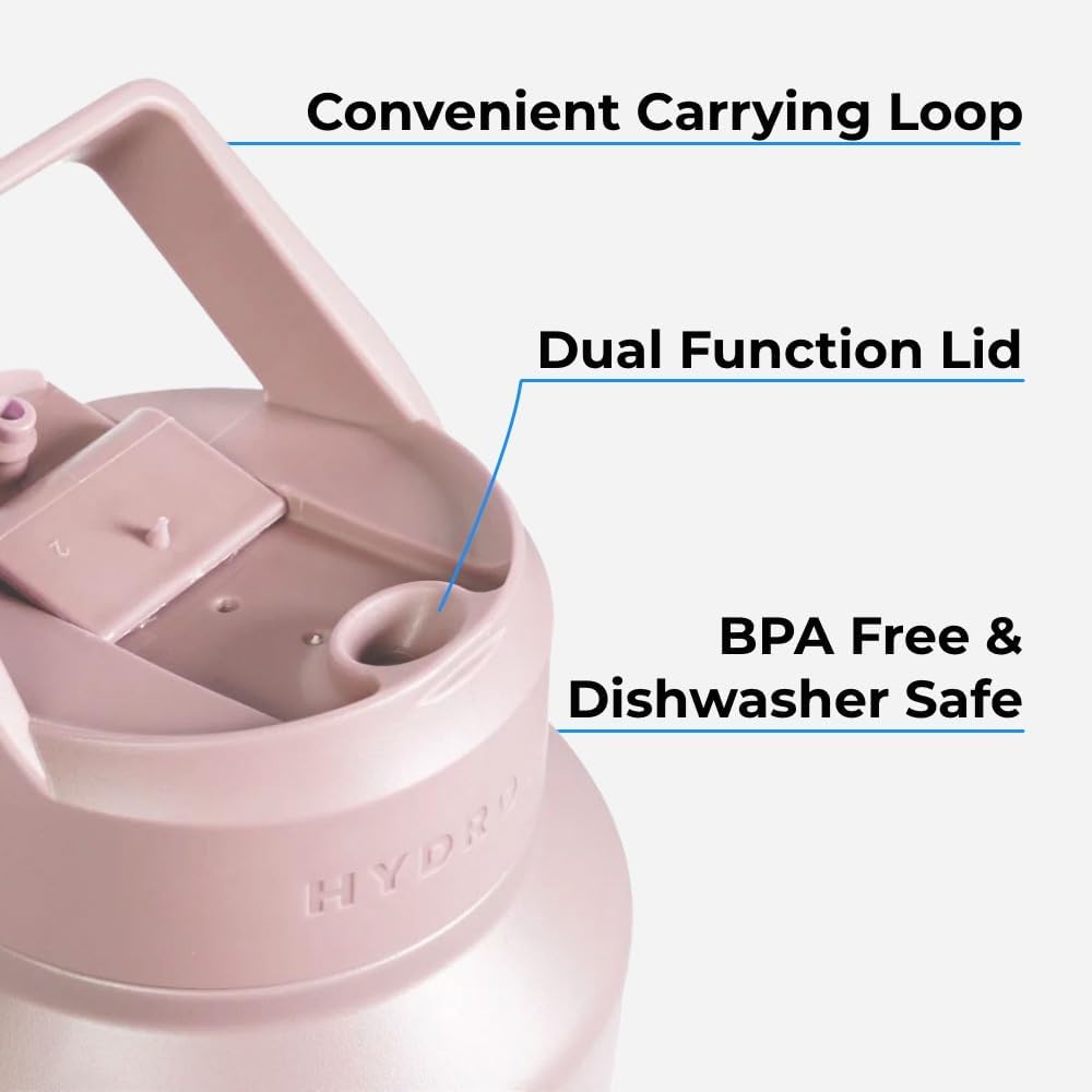 HydroJug Sport - Stainless Steel Tumbler with Straw, Vacuum Insulated, 64oz Leakproof Water Bottle, Ergonomic Design, Reusable, Dishwasher Safe, Rubber Base, Durable for Gym or Outdoors, Black