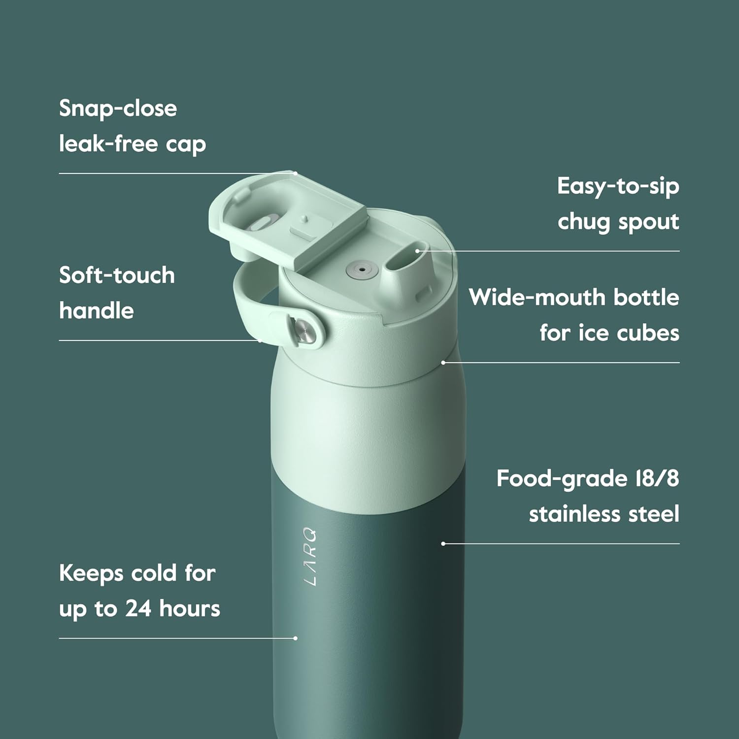 LARQ Twice as Nice Set Bottle Swig Top 23oz - Insulated Stainless Steel Water Bottle With Built-In Silicone Handle, Eucalyptus Green & Luberon Lavender