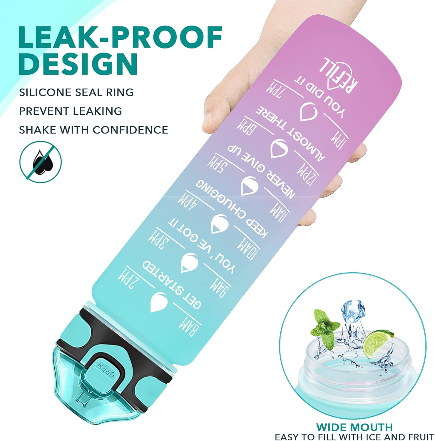 Enerbone 32 oz Drinking Water Bottle with Times to Drink and Straw, Motivational with Carrying Strap, Leakproof BPA & Toxic Free, Ensure You Drink Enough Water for Fitness Gym Outdoor