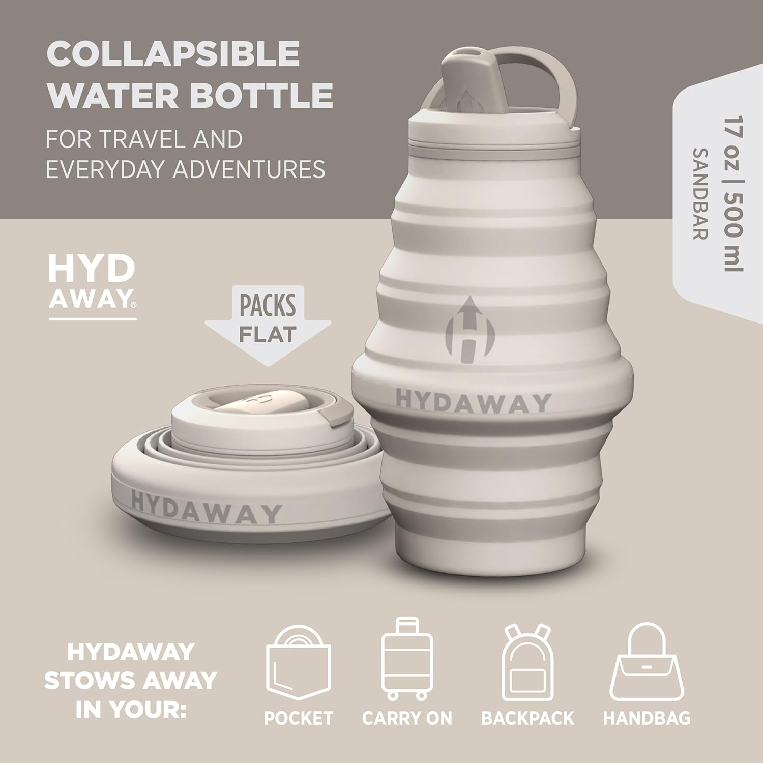 HYDAWAY 17oz Collapsible Water Bottle - BPA-Free, Leakproof, Lightweight, and Space-Saving - Perfect for Travel, Hiking, and Everyday Hydration