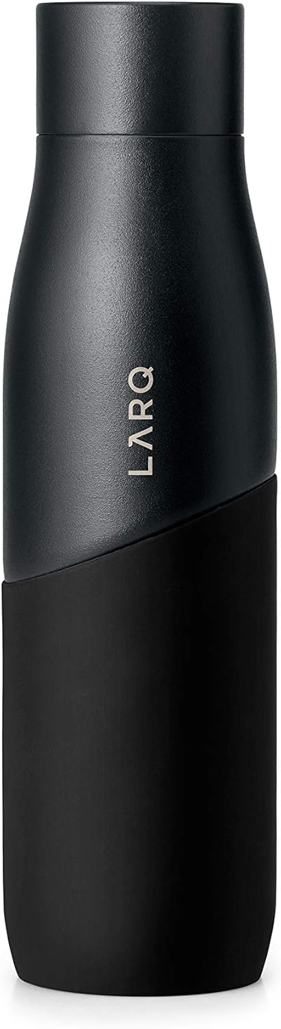 LARQ Bottle Movement PureVis 24 oz - Lightweight Self-Cleaning and Non-Insulated Stainless Steel Water Bottle with UV Water Purifier | Reusable & Travel Friendly, Black/Onyx