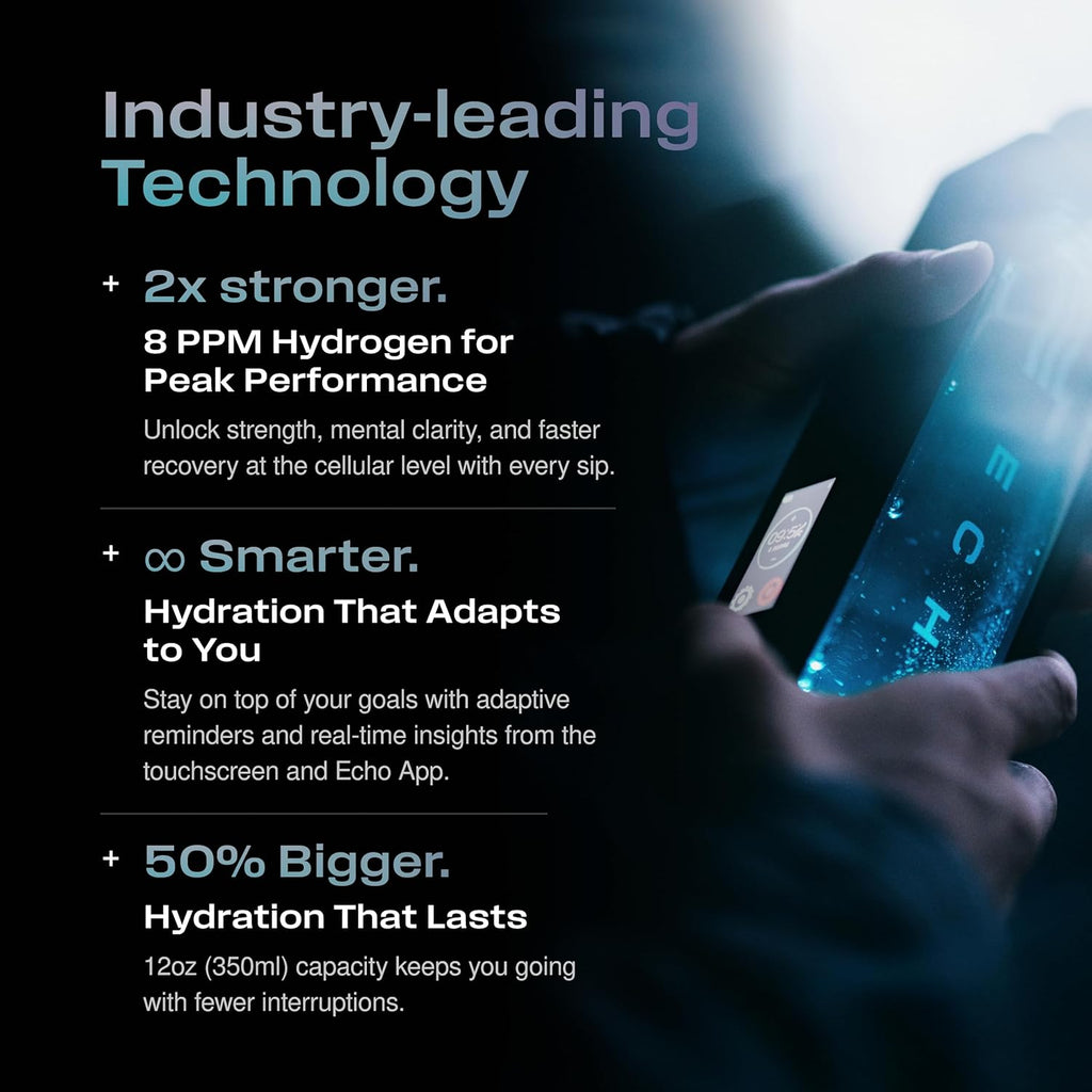 Echo Flask Hydrogen Water Bottle - Active Hydration Solution with Water Intake Tracking & LCD Touch Screen - Compact & Convenient - Transparent Hydrogen Flask - 12 oz