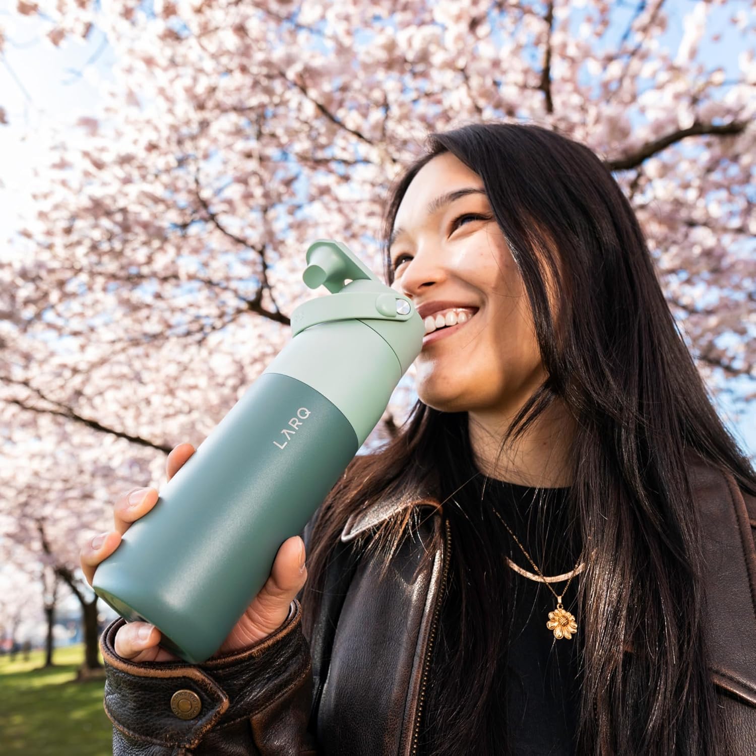 LARQ Twice as Nice Set Bottle Swig Top 23oz - Insulated Stainless Steel Water Bottle With Built-In Silicone Handle, Eucalyptus Green & Luberon Lavender