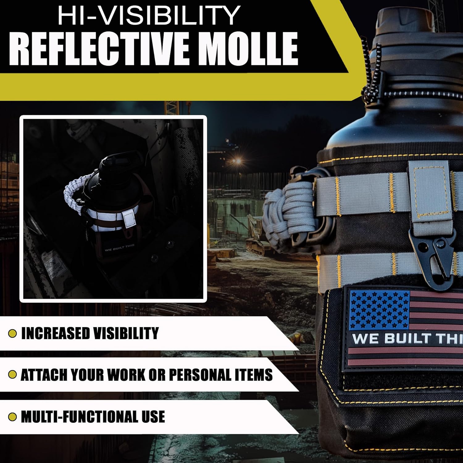 Iron Infidel Workforce Water Bottle - 64 oz Insulated Stainless Steel | Half Gallon Vacuum Water Jug | Paracord Handle, Removable Sleeve | Large Thermal Flask | Hiking, Camping, Workouts (Black)